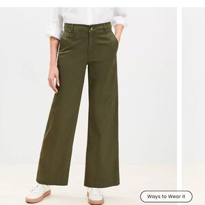 LOFT Monroe Wide Leg Pant - OLIVE GREEN